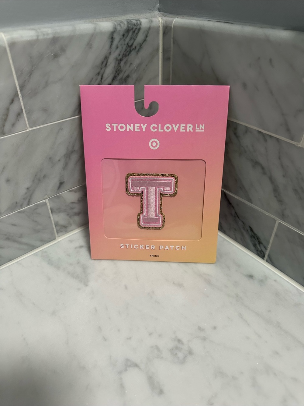 Stoney Clover Lane Pink 'T' Glitter-Edged Sticker Patch